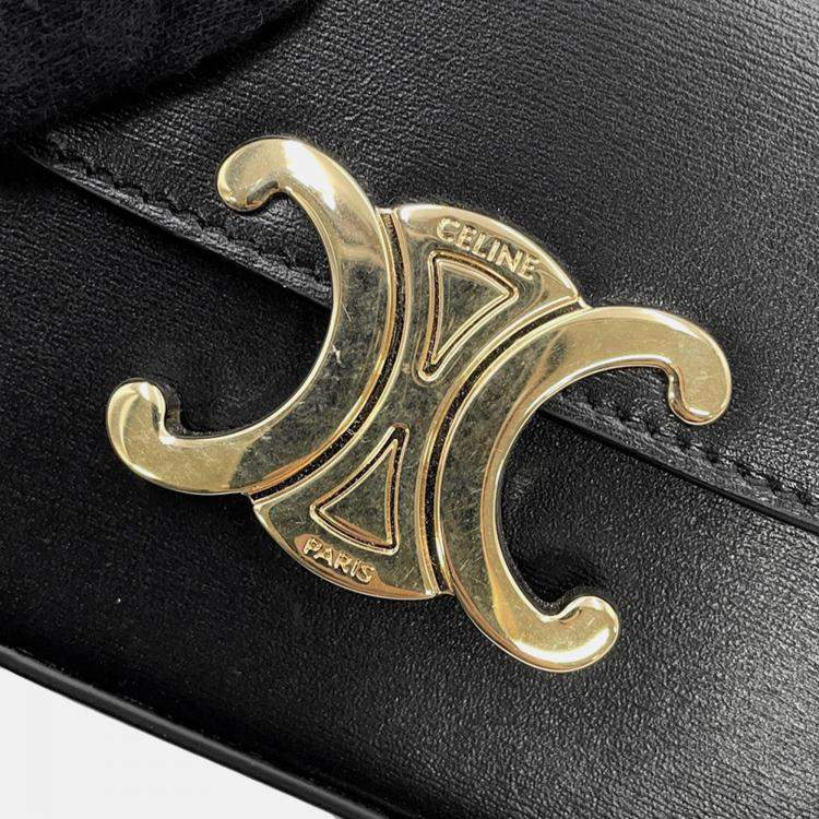 Pre Owned Celine Triomphe Claude Black Leather Mini Shoulder Bag 