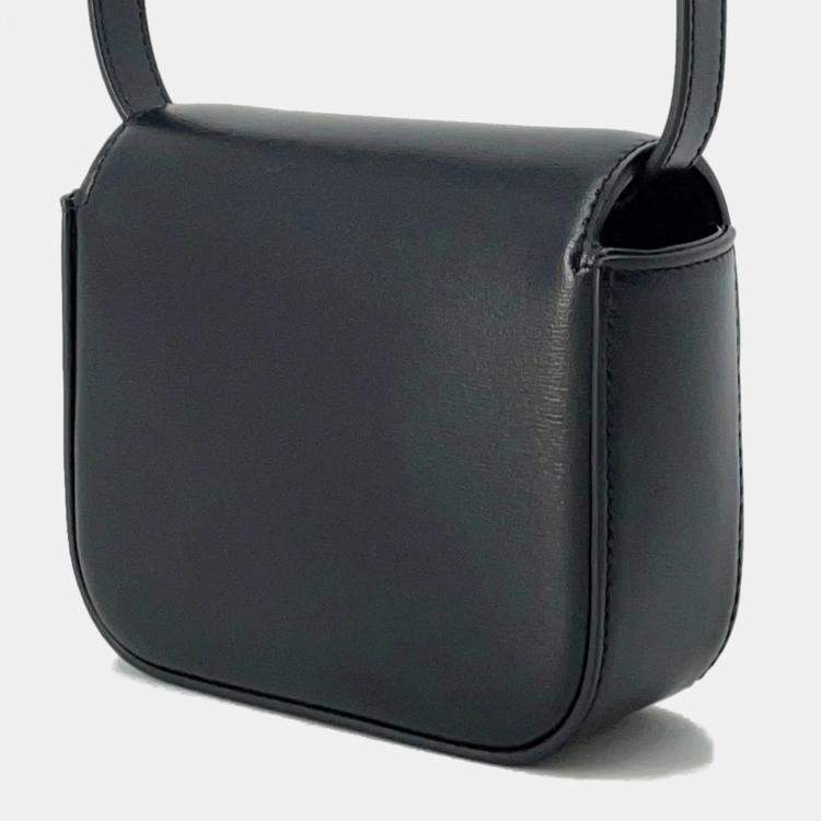 Pre Owned Celine Triomphe Claude Black Leather Mini Shoulder Bag 