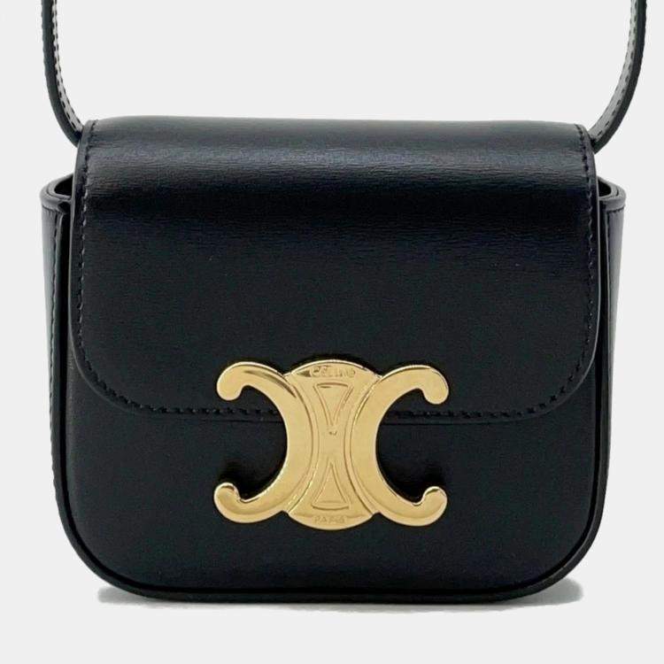 Pre Owned Celine Triomphe Claude Black Leather Mini Shoulder Bag 