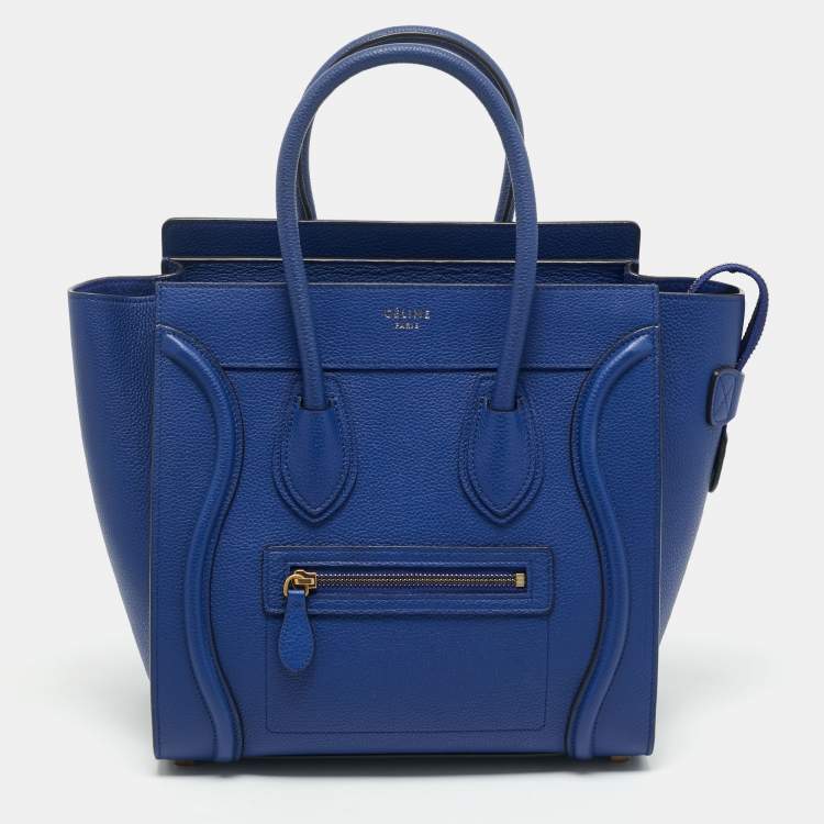 Pre Owned Celine Blue Leather Micro Luggage Tote