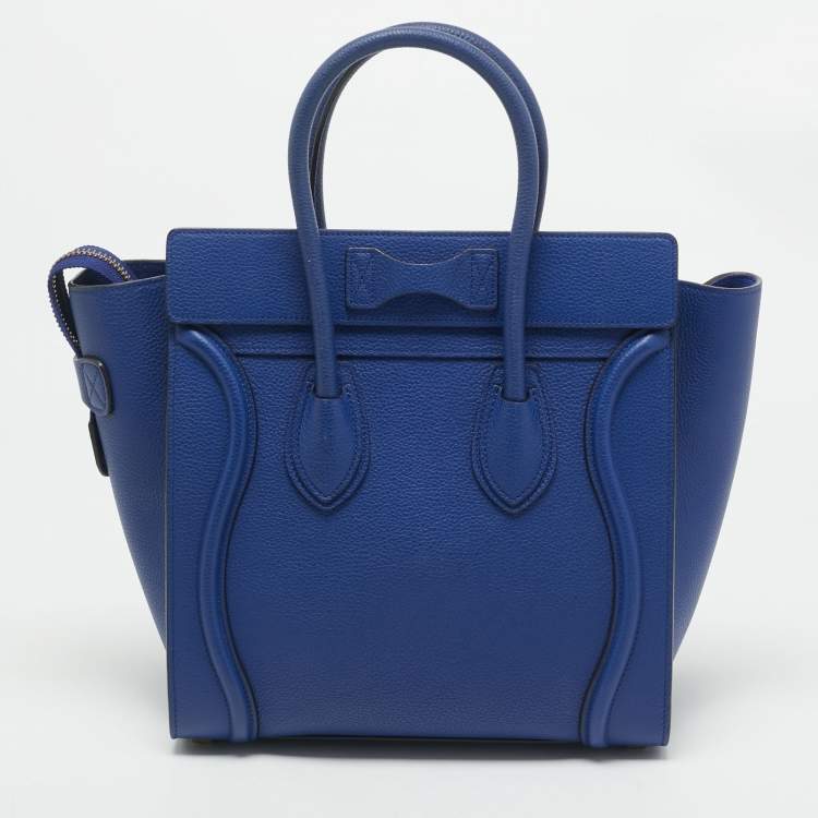 Pre Owned Celine Blue Leather Micro Luggage Tote
