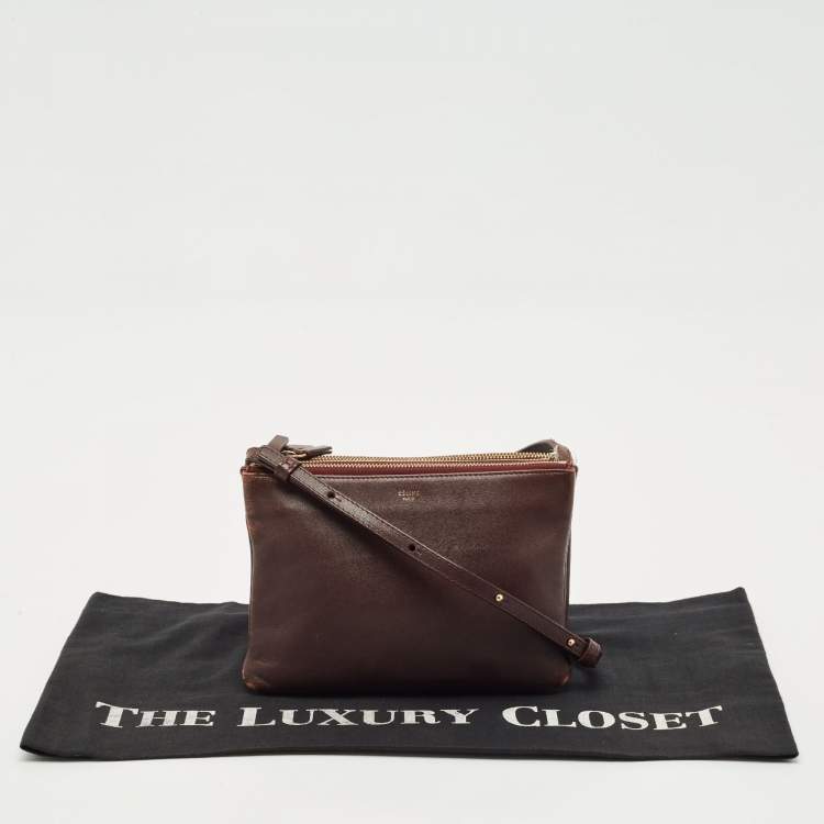 Pre Owned Celine Burgundy Leather Small Trio Crossbody Bag