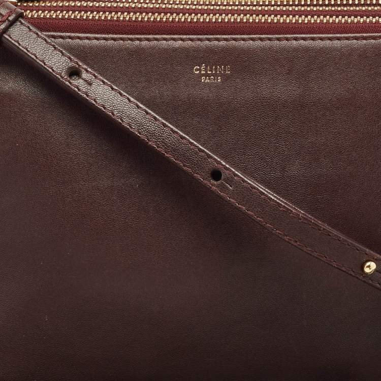 Pre Owned Celine Burgundy Leather Small Trio Crossbody Bag