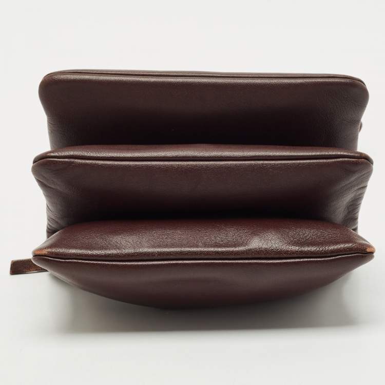Pre Owned Celine Burgundy Leather Small Trio Crossbody Bag