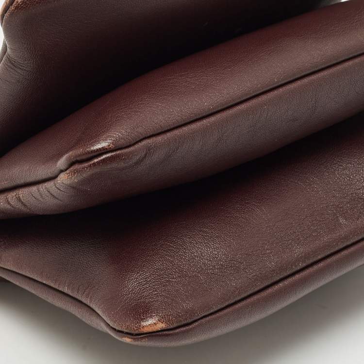 Pre Owned Celine Burgundy Leather Small Trio Crossbody Bag