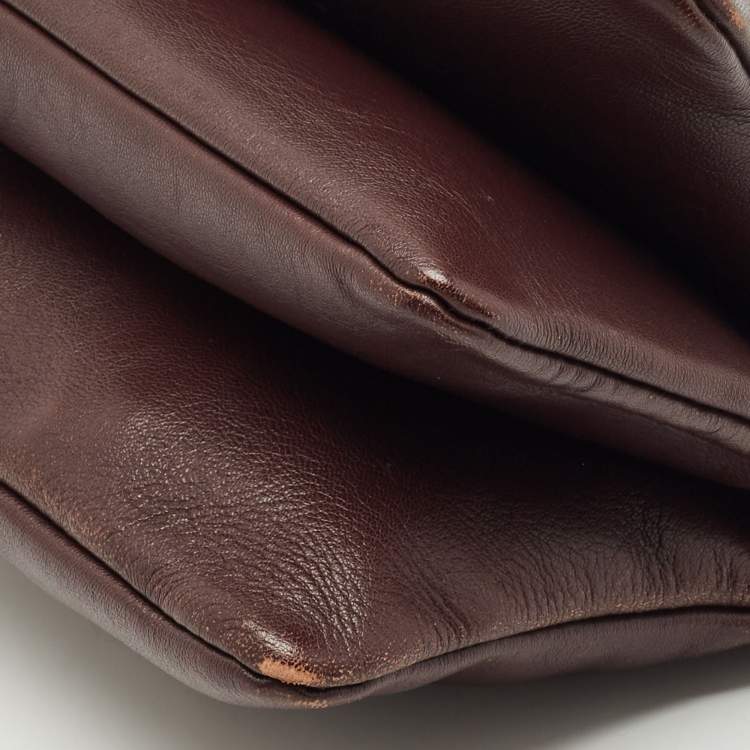 Pre Owned Celine Burgundy Leather Small Trio Crossbody Bag