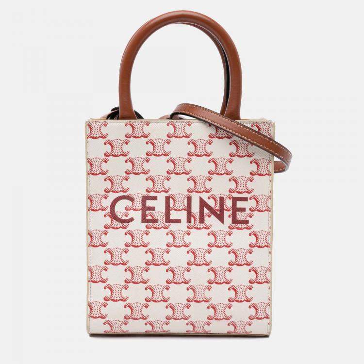 Pre Owned Celine White Mini Triomphe Coated Canvas Vertical Cabas Satchel