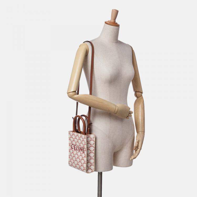 Pre Owned Celine White Mini Triomphe Coated Canvas Vertical Cabas Satchel