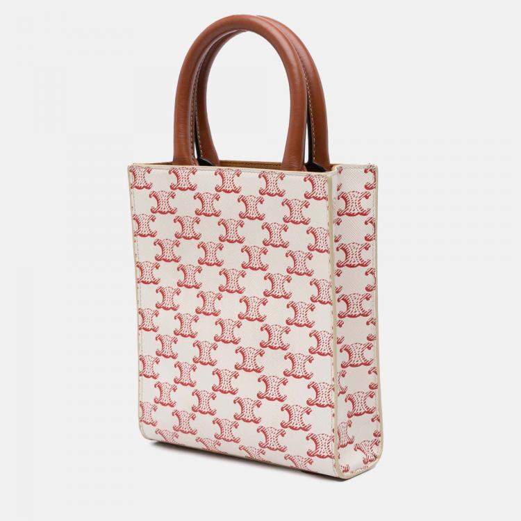 Pre Owned Celine White Mini Triomphe Coated Canvas Vertical Cabas Satchel