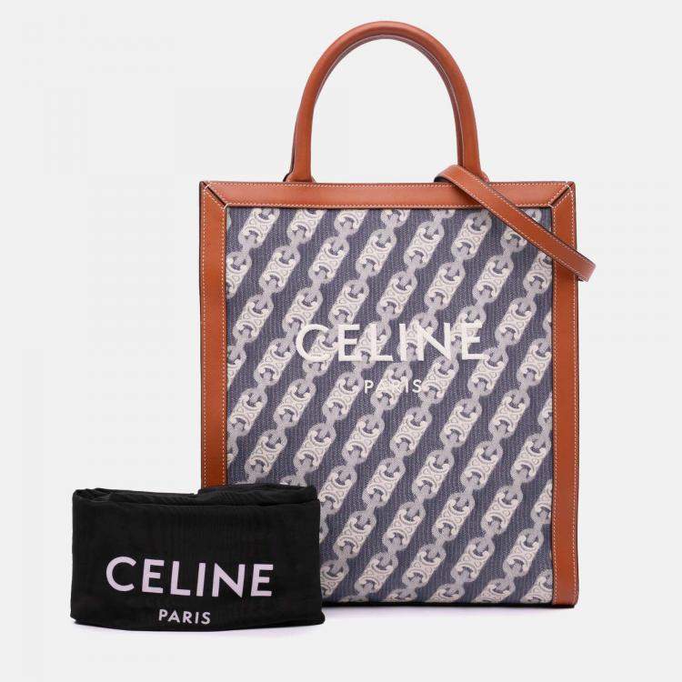 Pre Owned Celine Blue Small Canvas Triomphe Maillon Vertical Cabas Satchel