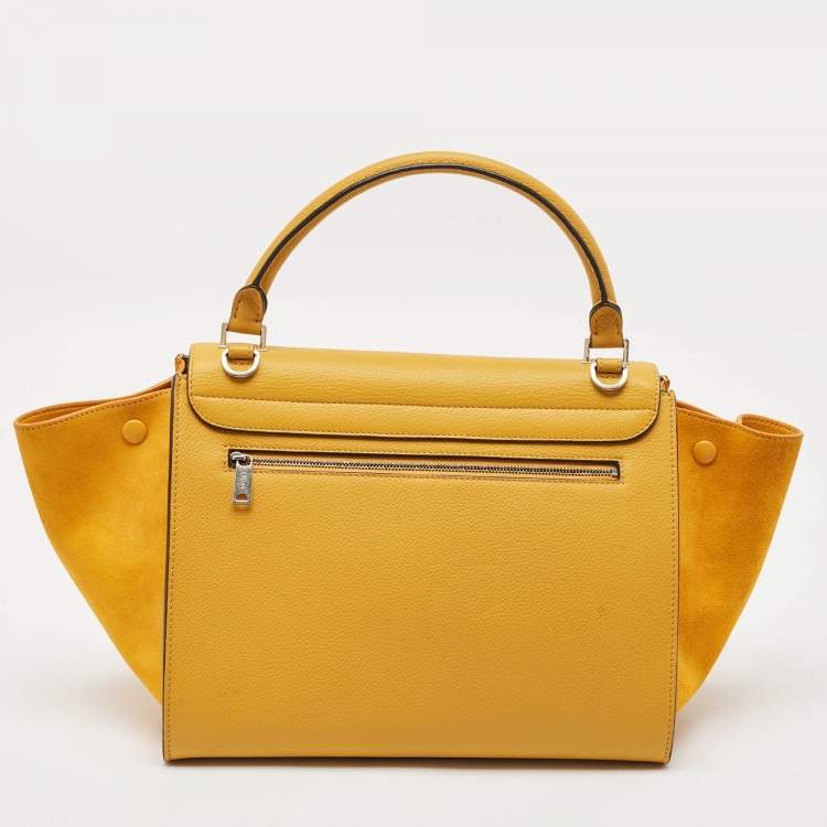 Pre Owned Celine Yellow Leather and Suede Medium Trapeze Top Handle Bag
