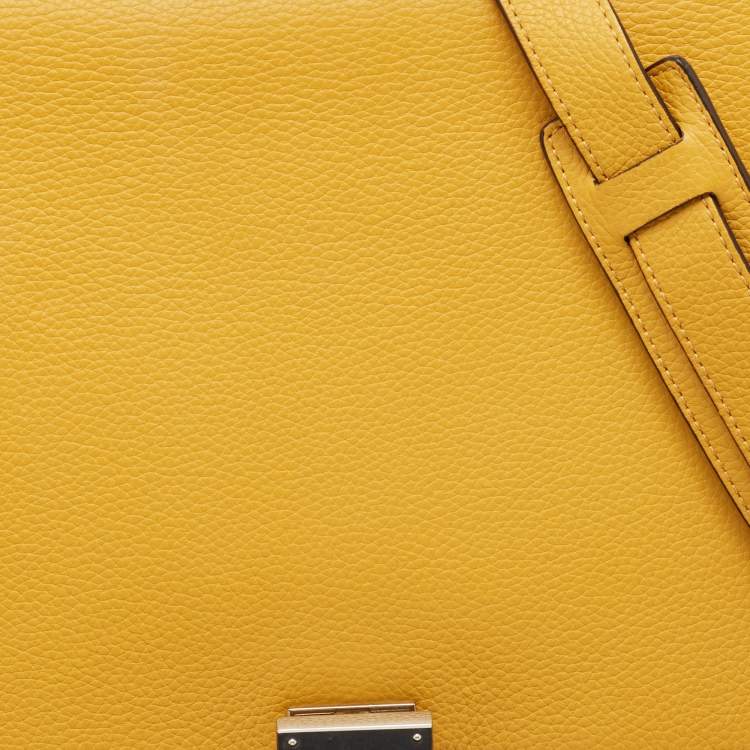 Pre Owned Celine Yellow Leather and Suede Medium Trapeze Top Handle Bag
