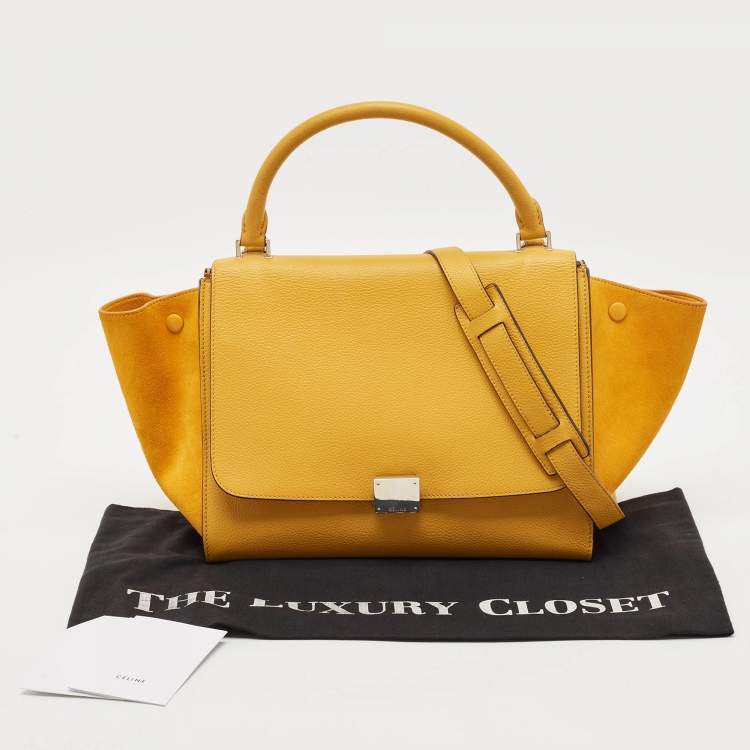 Pre Owned Celine Yellow Leather and Suede Medium Trapeze Top Handle Bag