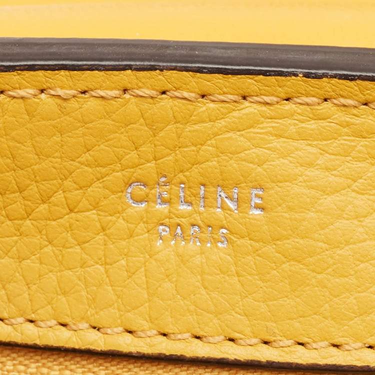 Pre Owned Celine Yellow Leather and Suede Medium Trapeze Top Handle Bag