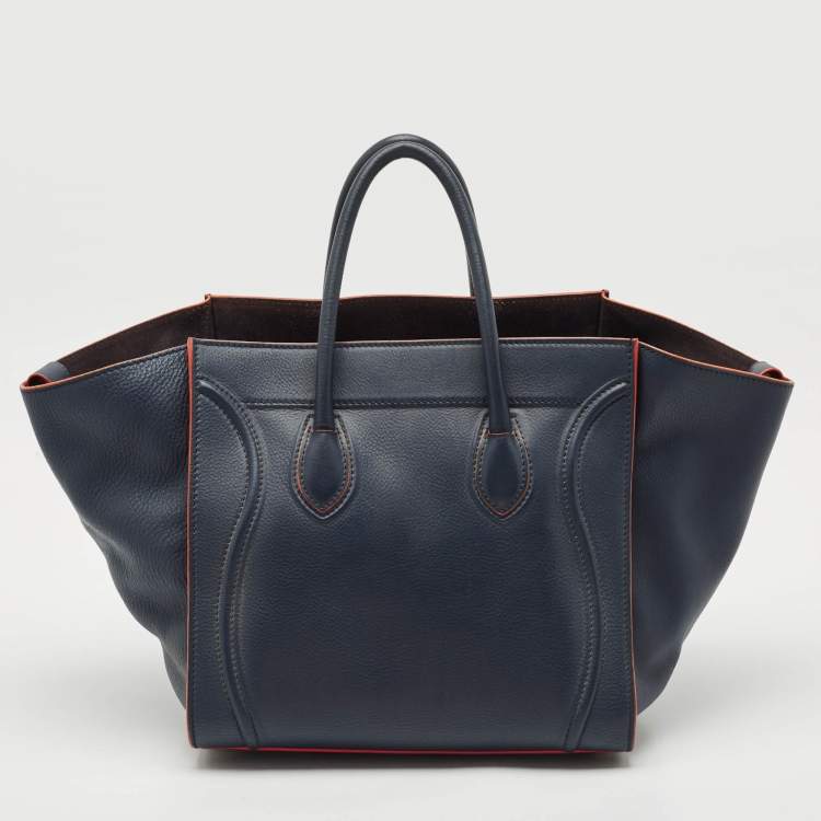 Pre Owned Celine Navy Blue Leather Medium Phantom Luggage Bag