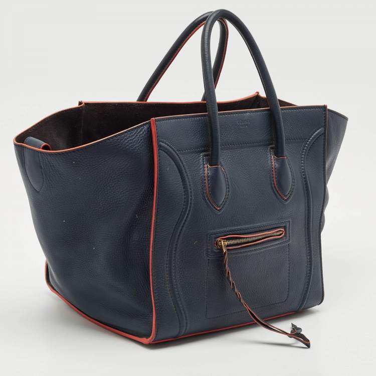 Pre Owned Celine Navy Blue Leather Medium Phantom Luggage Bag