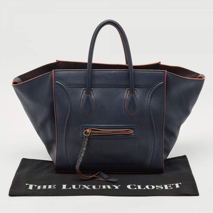 Pre Owned Celine Navy Blue Leather Medium Phantom Luggage Bag