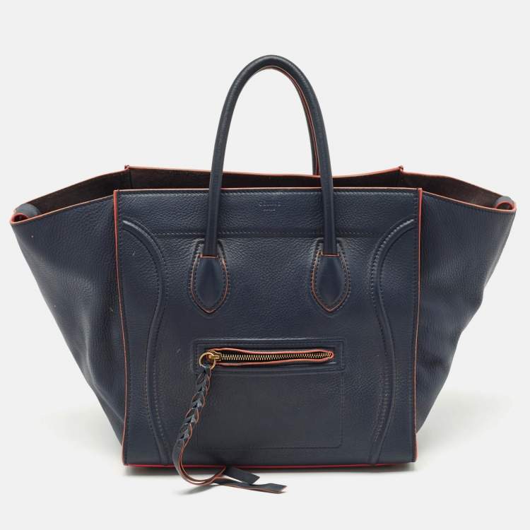Pre Owned Celine Navy Blue Leather Medium Phantom Luggage Bag