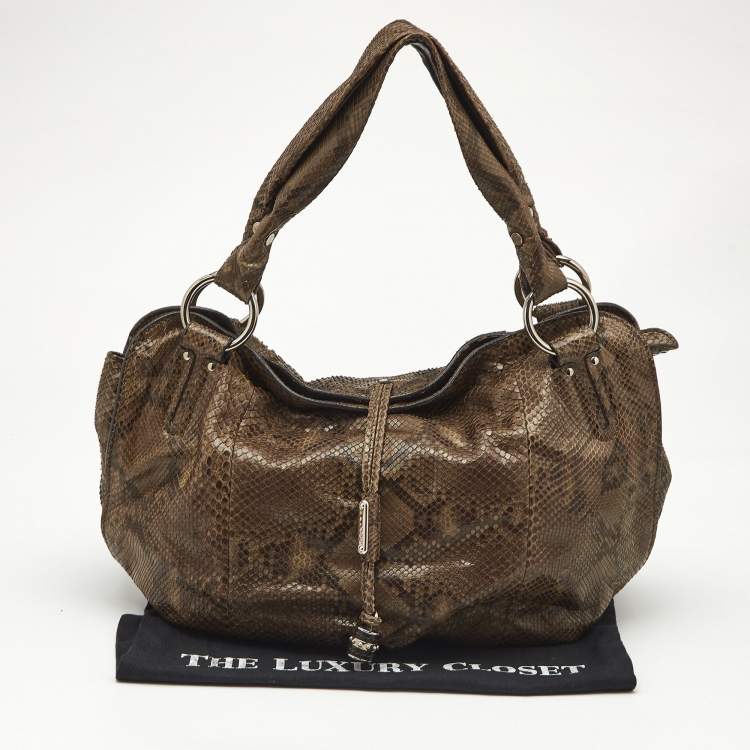 Pre Owned Celine Olive Green Python Bittersweet Hobo
