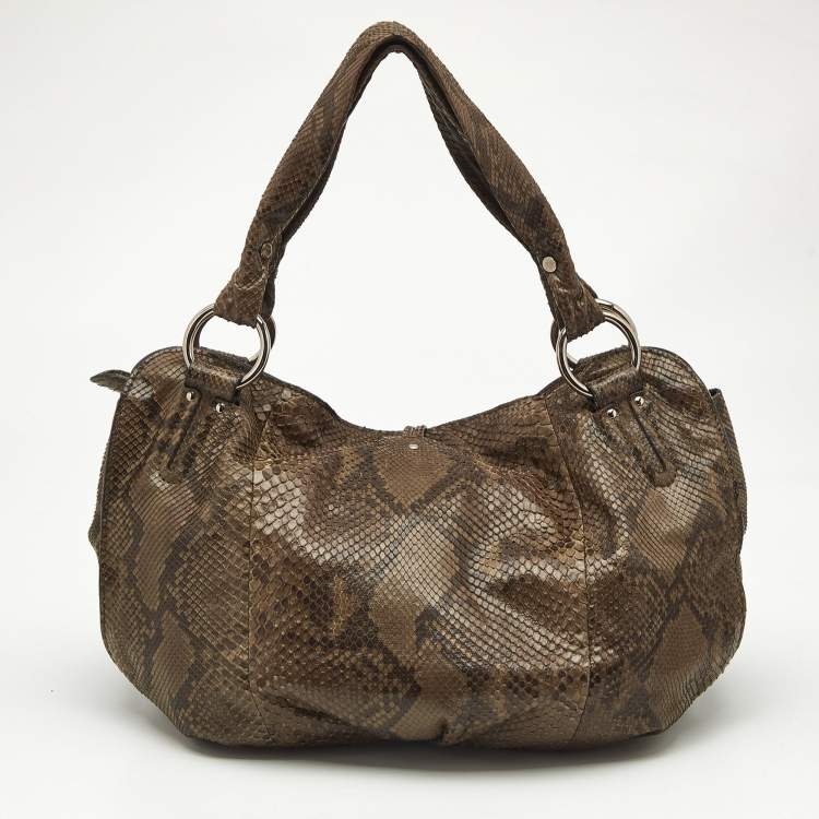 Pre Owned Celine Olive Green Python Bittersweet Hobo