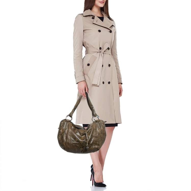Pre Owned Celine Olive Green Python Bittersweet Hobo