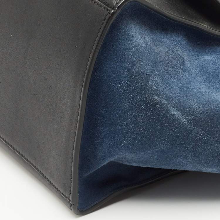 Pre Owned Celine Blue/Black Python, Leather and Suede Medium Trapeze Top Handle Bag