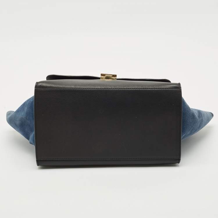 Pre Owned Celine Blue/Black Python, Leather and Suede Medium Trapeze Top Handle Bag