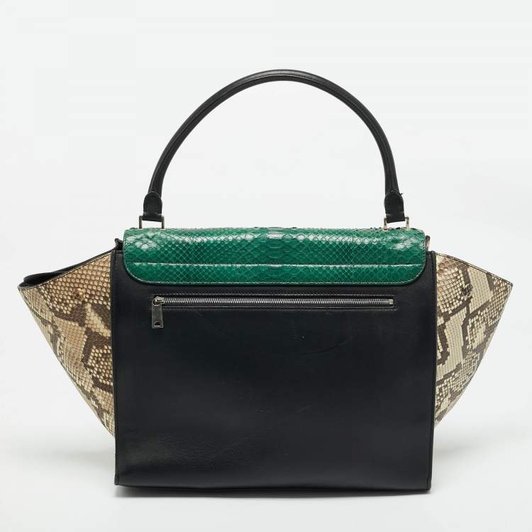 Pre Owned Celine Tricolor Python and Leather Large Trapeze Top Handle Bag