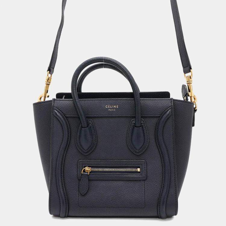 Pre Owned Celine Navy Leather Nano Luggage Shopper Tote