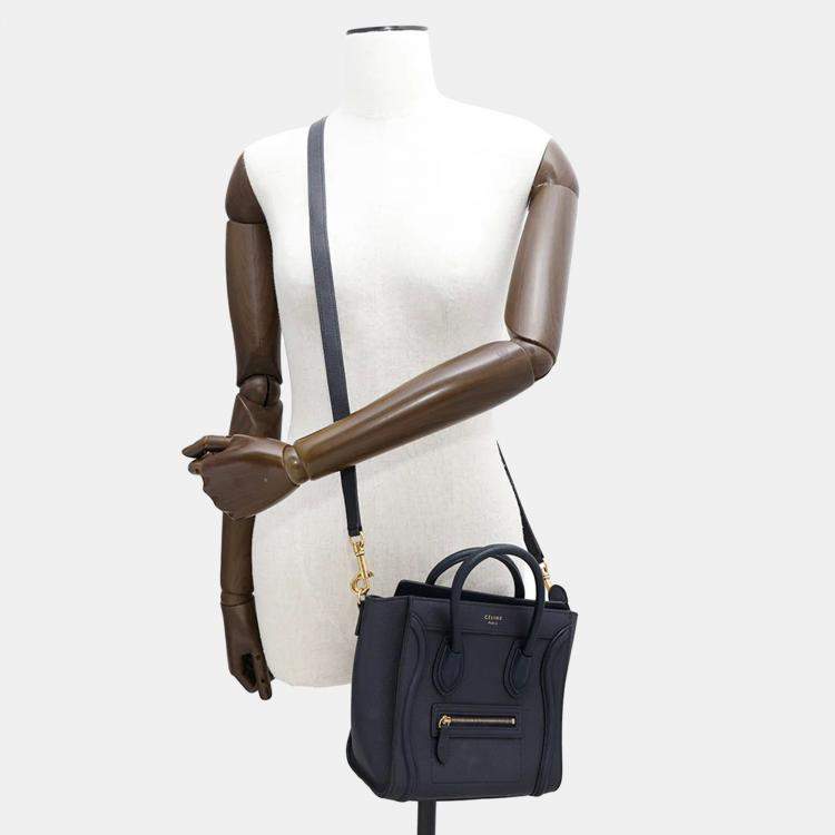Pre Owned Celine Navy Leather Nano Luggage Shopper Tote