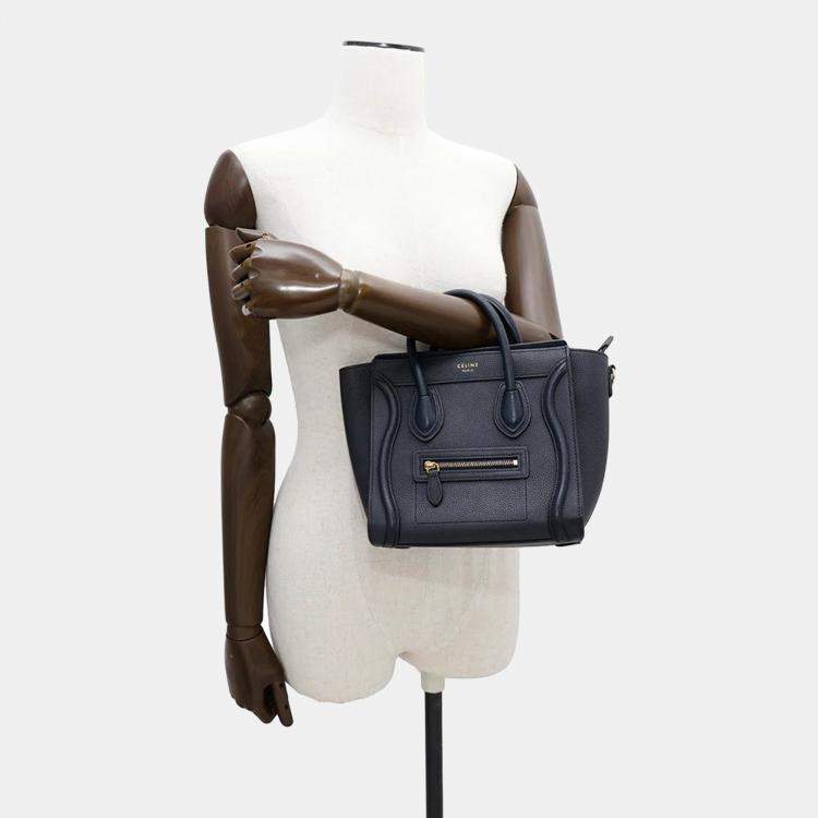 Pre Owned Celine Navy Leather Nano Luggage Shopper Tote