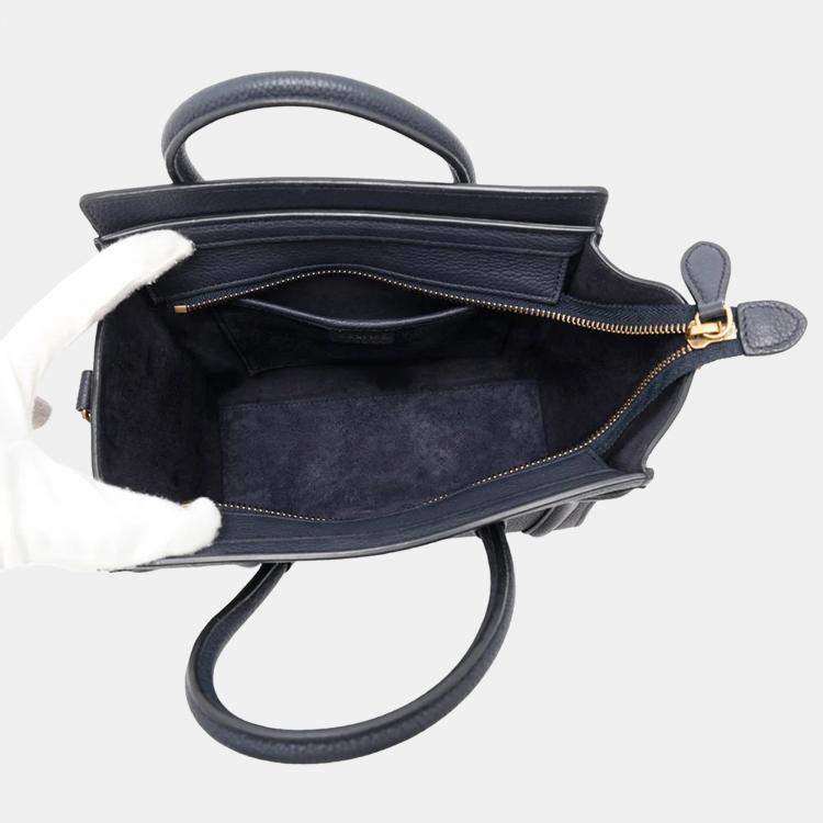 Pre Owned Celine Navy Leather Nano Luggage Shopper Tote
