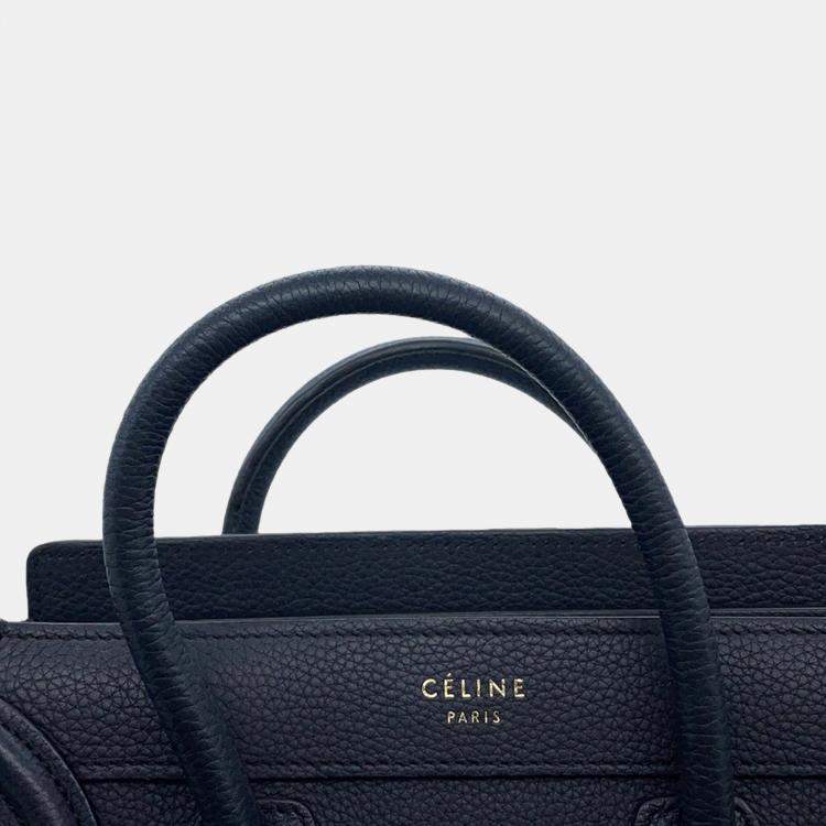 Pre Owned Celine Navy Leather Nano Luggage Shopper Tote