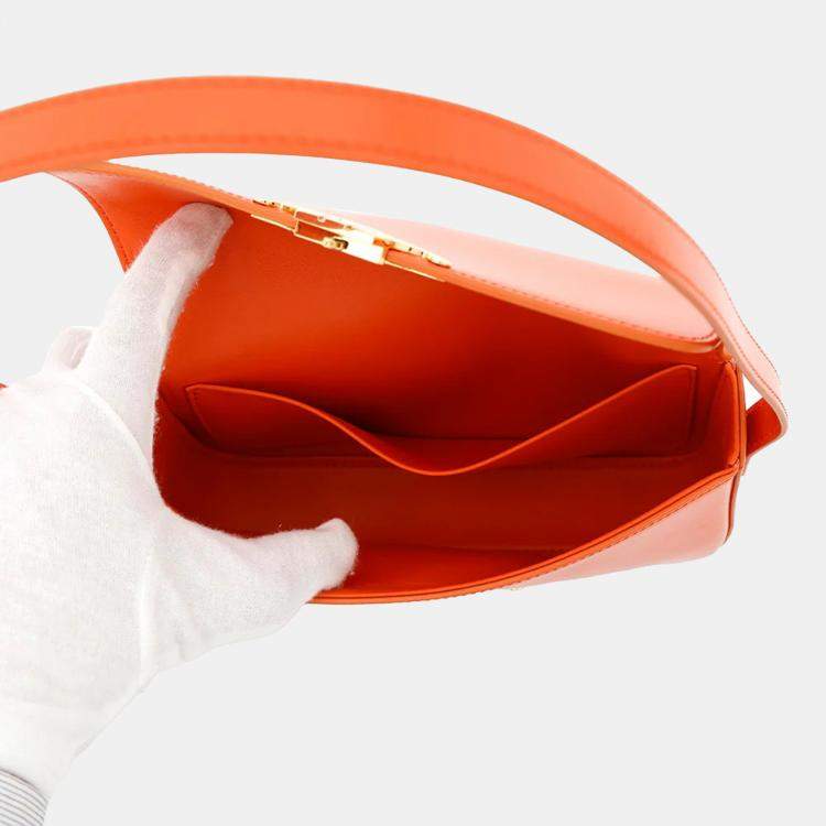 Pre Owned Celine Triomphe Claude Orange Shiny Calf Leather Shoulder Bag