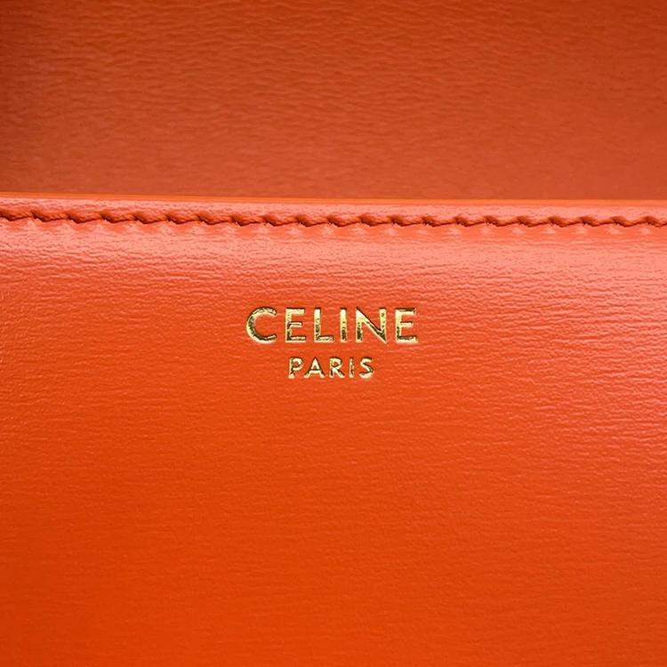 Pre Owned Celine Triomphe Claude Orange Shiny Calf Leather Shoulder Bag