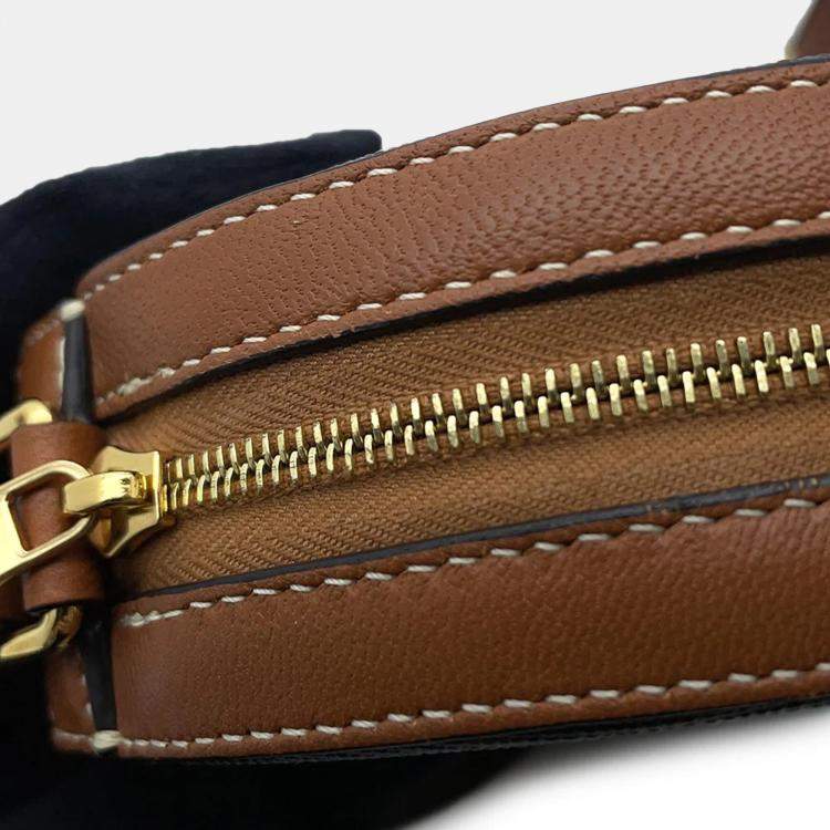 Pre Owned Celine Triomphe Round Tan PVC Coated Canvas Shoulder Bag