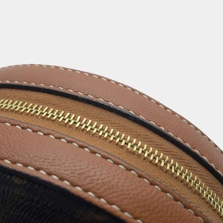 Pre Owned Celine Triomphe Round Tan PVC Coated Canvas Shoulder Bag
