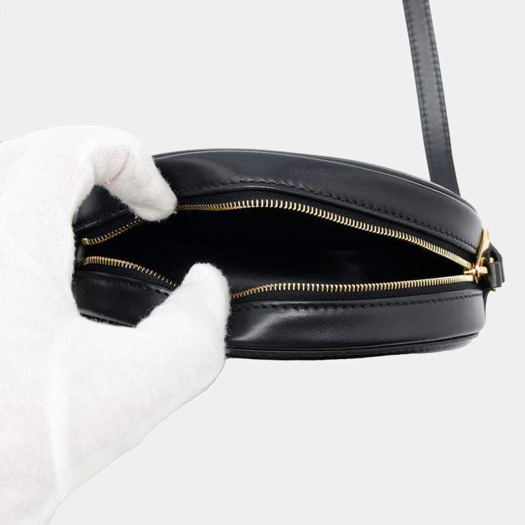 Pre Owned Celine Cuir Triomphe Oval Black Leather Shoulder Bag