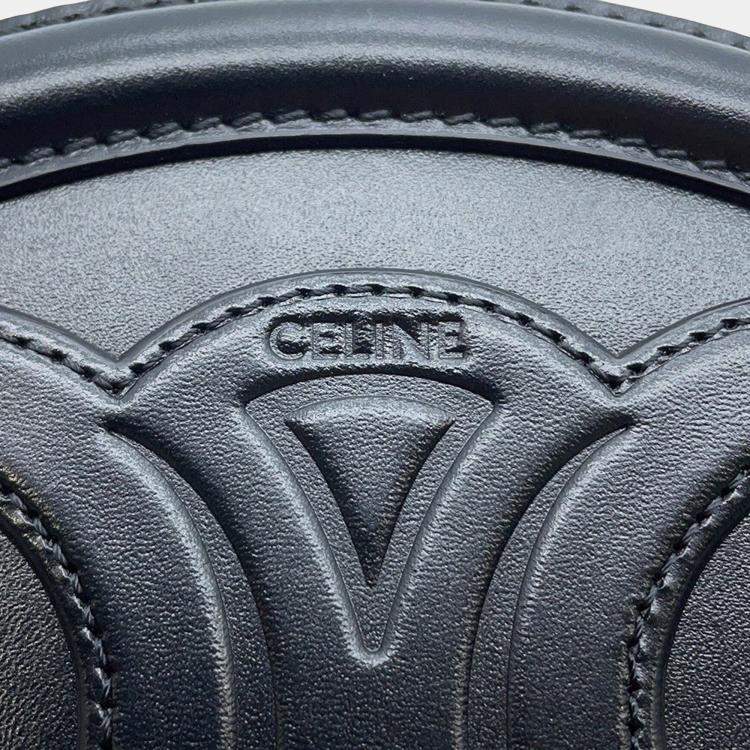 Pre Owned Celine Cuir Triomphe Oval Black Leather Shoulder Bag