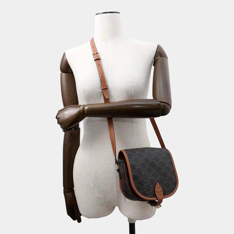 Pre Owned Celine Triomphe Falco Medium Tan PVC and Leather Shoulder Bag