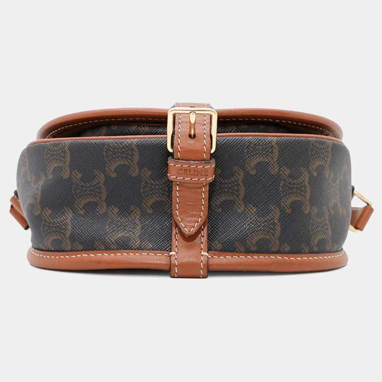 Pre Owned Celine Triomphe Falco Medium Tan PVC and Leather Shoulder Bag