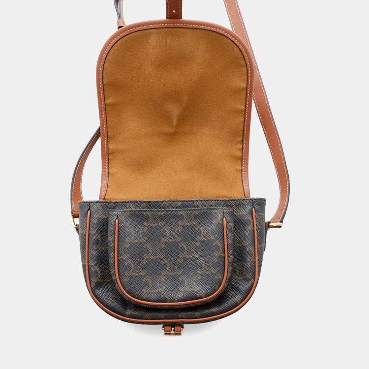 Pre Owned Celine Triomphe Falco Medium Tan PVC and Leather Shoulder Bag