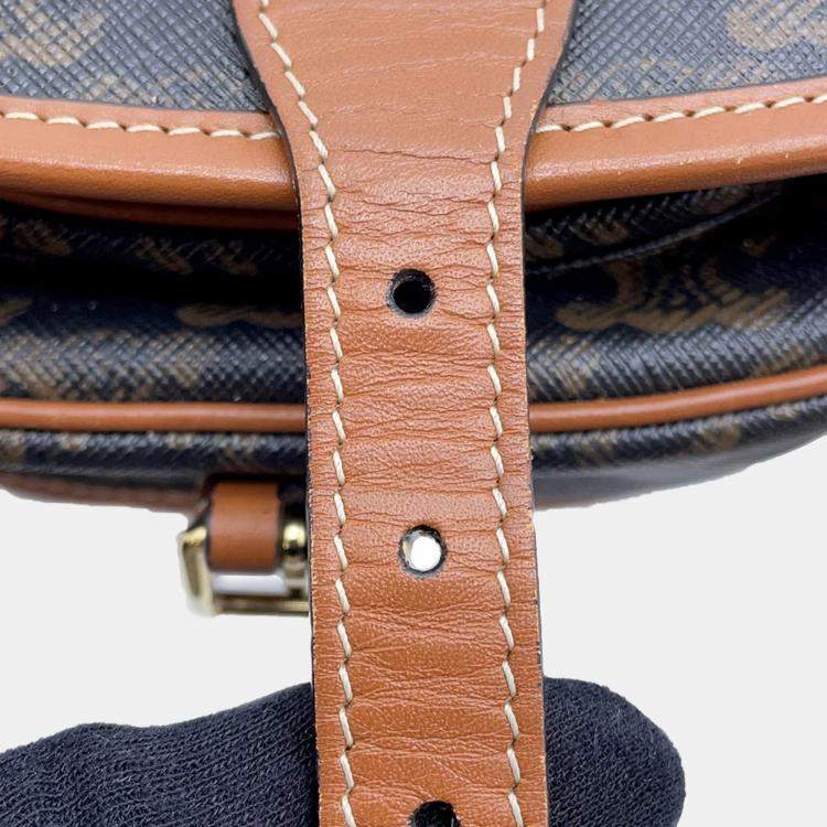 Pre Owned Celine Triomphe Falco Medium Tan PVC and Leather Shoulder Bag