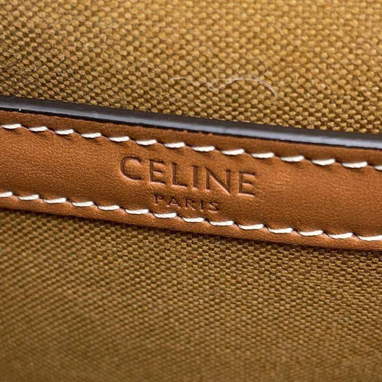 Pre Owned Celine Triomphe Falco Medium Tan PVC and Leather Shoulder Bag