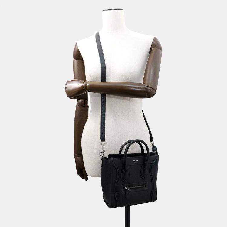 Pre Owned Celine Luggage Shopper Nano Black Leather Tote Bag