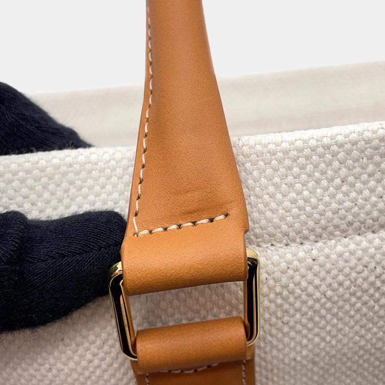 Pre Owned Celine Horizontal Cabas White/Brown Canvas Leather Tote Bag