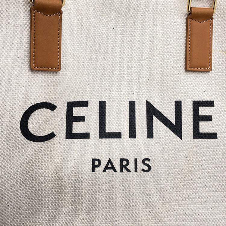 Pre Owned Celine Horizontal Cabas White/Brown Canvas Leather Tote Bag