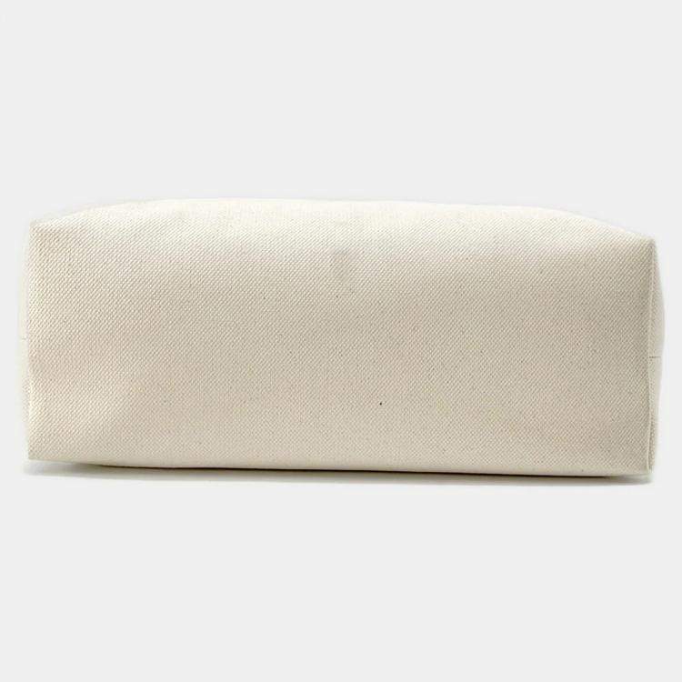 Pre Owned Celine Horizontal Cabas White/Brown Canvas Leather Tote Bag