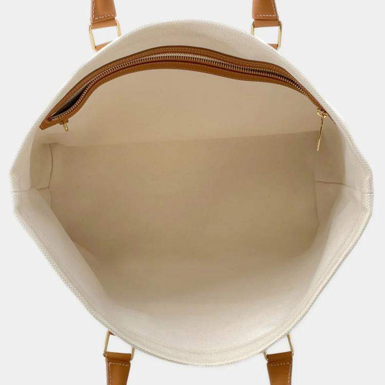 Pre Owned Celine Horizontal Cabas White/Brown Canvas Leather Tote Bag