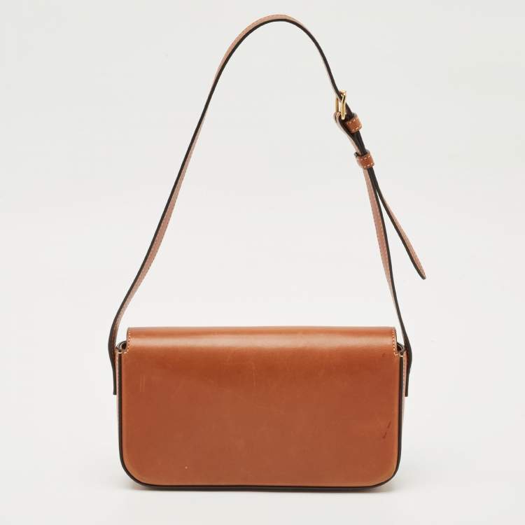 Pre Owned Celine Brown Leather Triomphe Claude Shoulder Bag